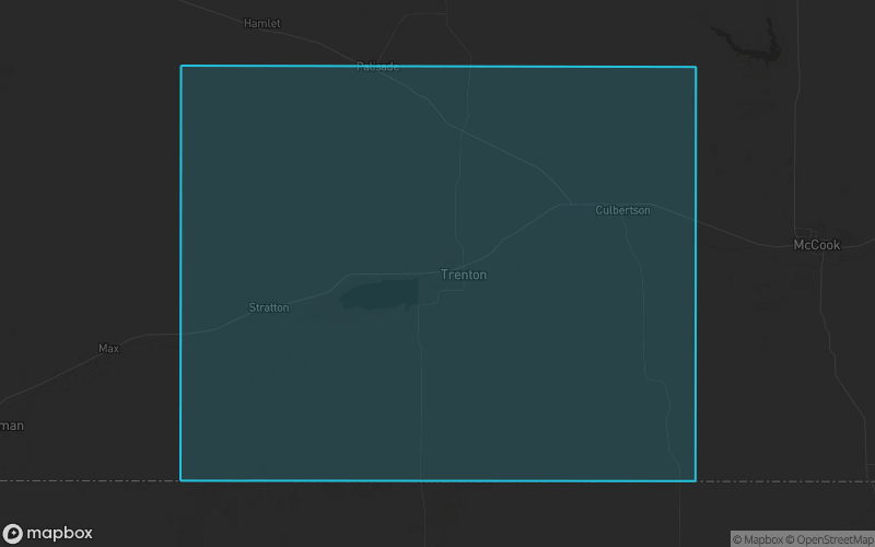 Map of Hitchcock County, Nebraska showing the county boundary and surrounding cities