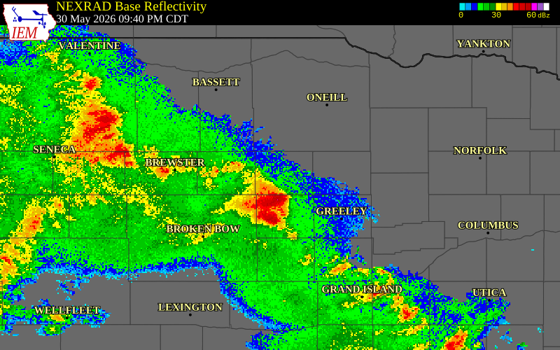 NEXRAD radar during the Saturday, May 30, 2026 storm activity in Holt County, Nebraska