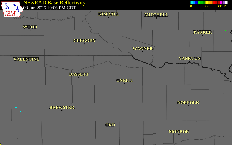 NEXRAD radar during the Monday, June 8, 2026 storm activity in Holt County, Nebraska