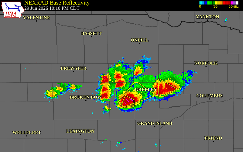 NEXRAD radar during the Monday, June 29, 2026 storm activity in Holt County, Nebraska