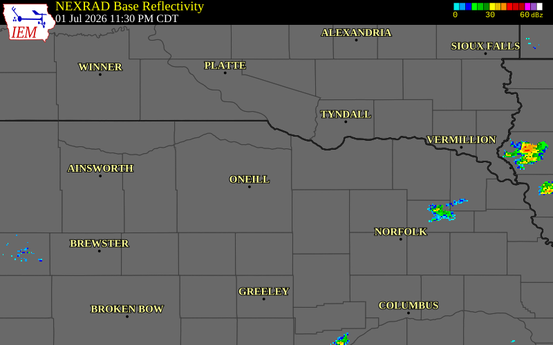 NEXRAD radar during the Wednesday, July 1, 2026 storm activity in Holt County, Nebraska