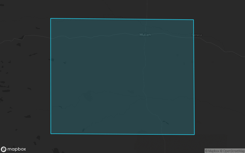 Map of Hooker County, Nebraska showing the county boundary and surrounding cities