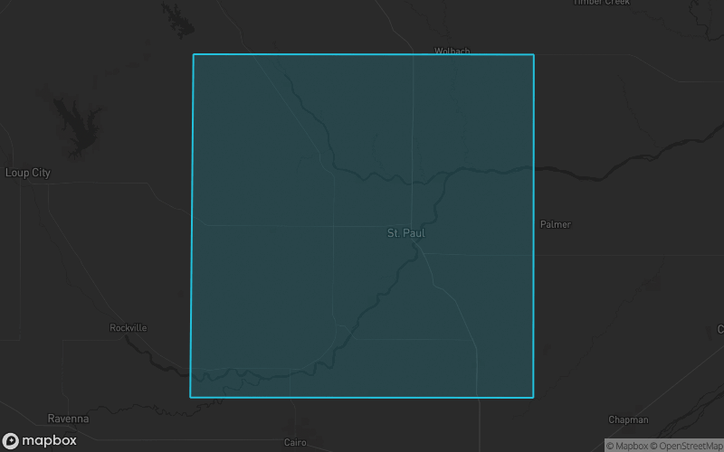 Map of Howard County, Nebraska showing the county boundary and surrounding cities