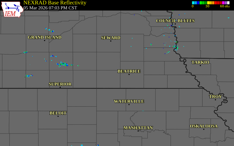 NEXRAD radar during the Thursday, March 5, 2026 storm activity in Jefferson County, Nebraska
