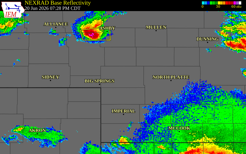NEXRAD radar during the Saturday, June 20, 2026 storm activity in Keith County, Nebraska