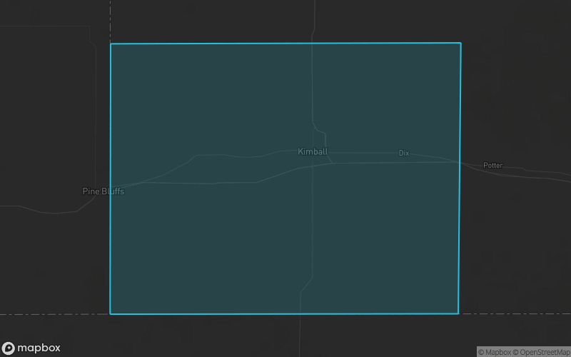 Map of Kimball County, Nebraska showing the county boundary and surrounding cities