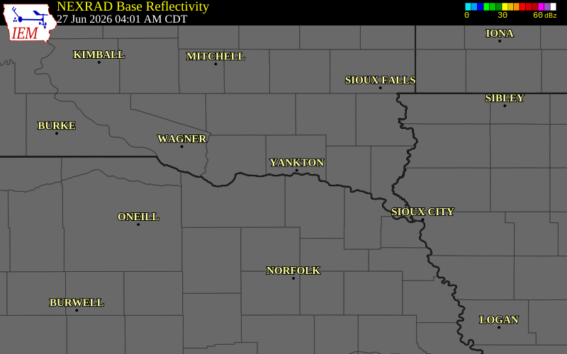 NEXRAD radar during the Saturday, June 27, 2026 storm activity in Knox County, Nebraska