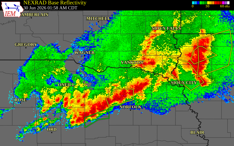NEXRAD radar during the Tuesday, June 30, 2026 storm activity in Knox County, Nebraska