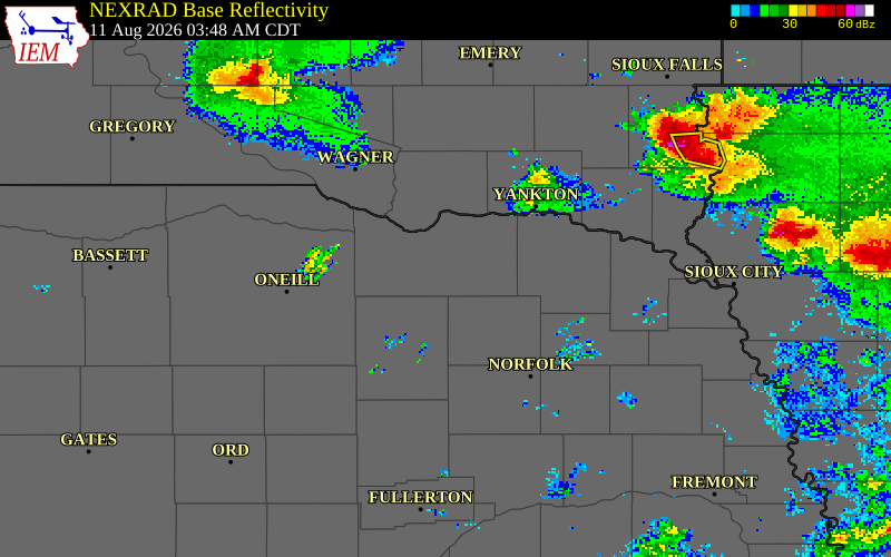NEXRAD radar during the Tuesday, August 11, 2026 storm activity in Knox County, Nebraska