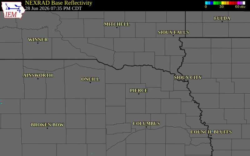 Radar snapshot during the Jun 28, 2026 hail event near 3 SSE Center, Knox County, Nebraska, with NWS warning polygons