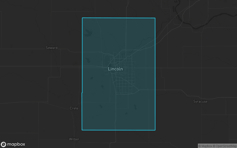Map of Lancaster County, Nebraska showing the county boundary and surrounding cities