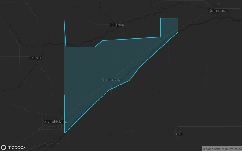 Map of Merrick County, Nebraska showing the county boundary and surrounding cities