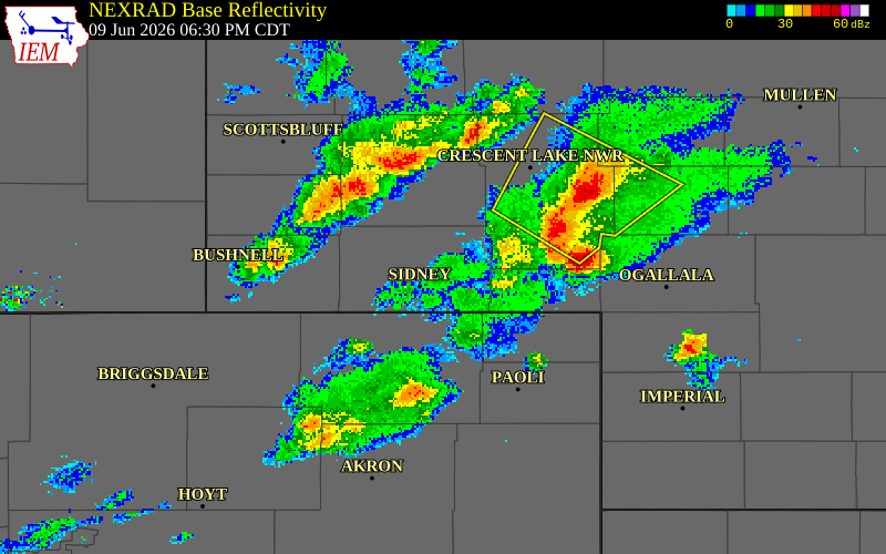 NEXRAD radar during the Tuesday, June 9, 2026 storm activity in Morrill County, Nebraska
