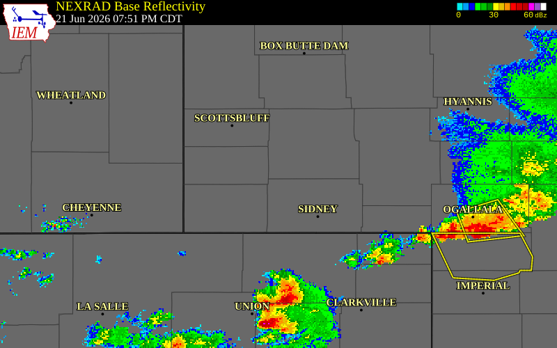 NEXRAD radar during the Sunday, June 21, 2026 storm activity in Morrill County, Nebraska