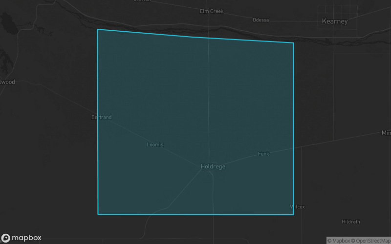 Map of Phelps County, Nebraska showing the county boundary and surrounding cities