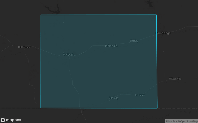 Map of Red Willow County, Nebraska showing the county boundary and surrounding cities