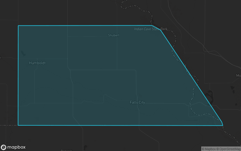 Map of Richardson County, Nebraska showing the county boundary and surrounding cities
