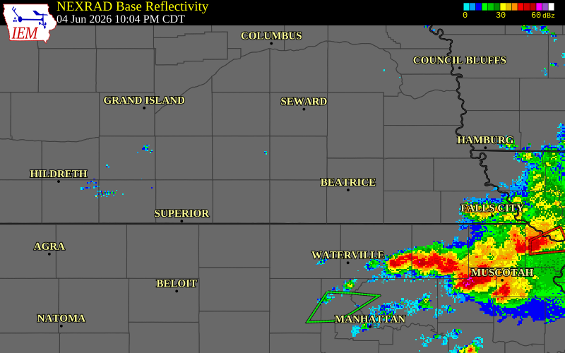 NEXRAD radar during the Thursday, June 4, 2026 storm activity in Saline County, Nebraska