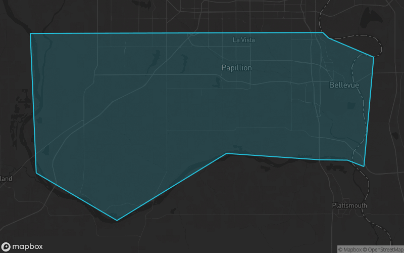 Map of Sarpy County, Nebraska showing the county boundary and surrounding cities