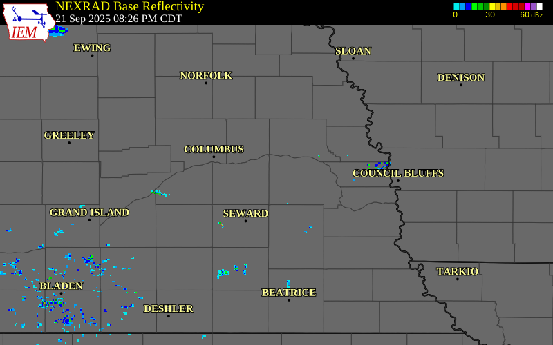 NEXRAD radar during the Sunday, September 21, 2025 storm activity in Saunders County, Nebraska