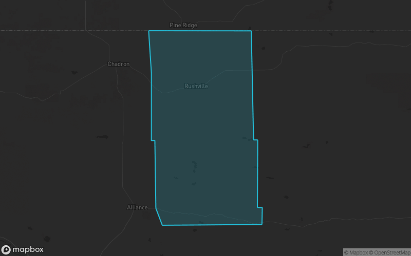 Map of Sheridan County, Nebraska showing the county boundary and surrounding cities