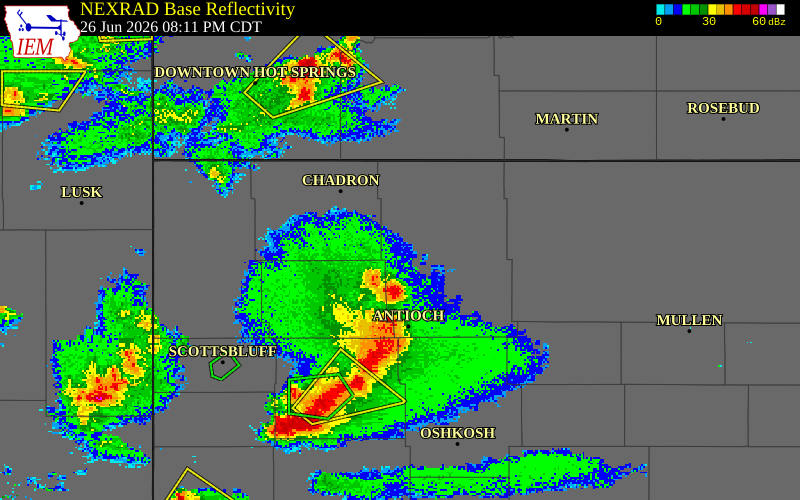 NEXRAD radar during the Friday, June 26, 2026 storm activity in Sheridan County, Nebraska