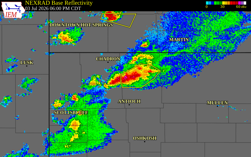 NEXRAD radar during the Friday, July 3, 2026 storm activity in Sheridan County, Nebraska