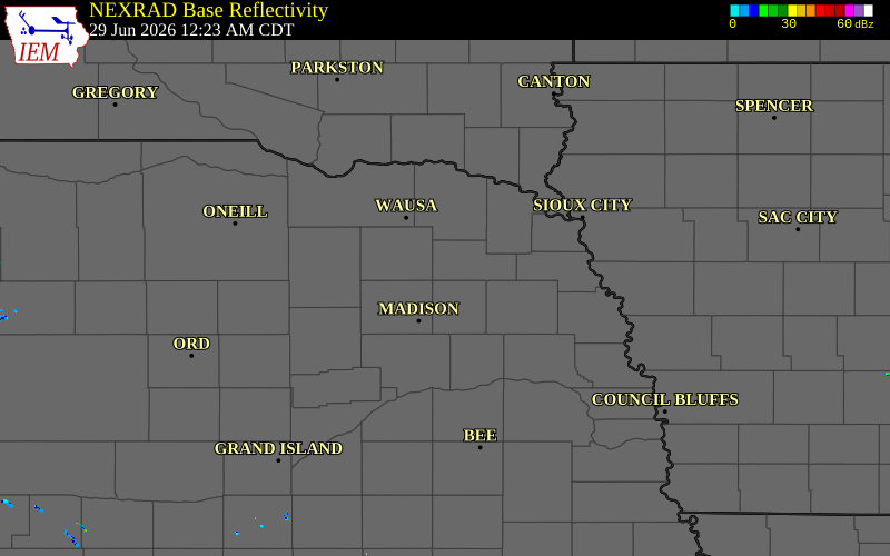 Radar snapshot during the Jun 29, 2026 hail event near 1 E Hoskins, Wayne County, Nebraska, with NWS warning polygons