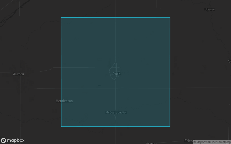 Map of York County, Nebraska showing the county boundary and surrounding cities
