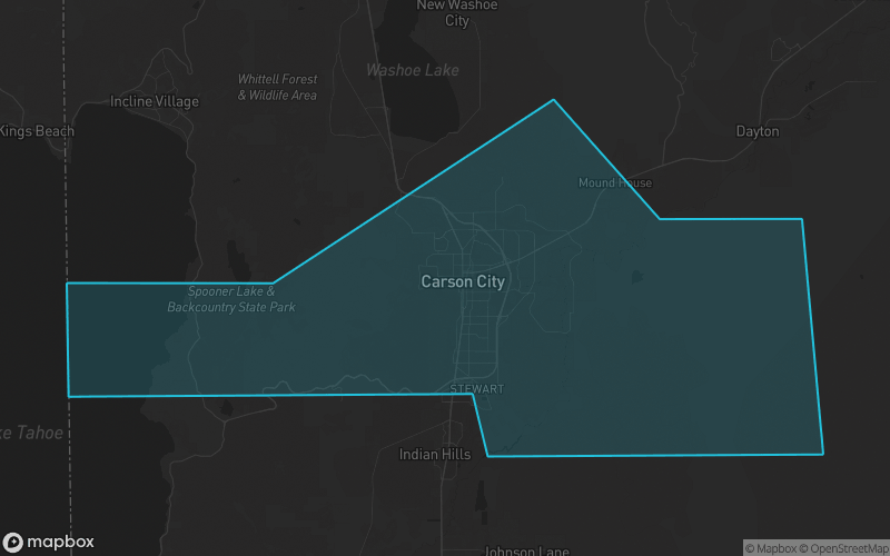 Map of Carson City County, Nevada showing the county boundary and surrounding cities