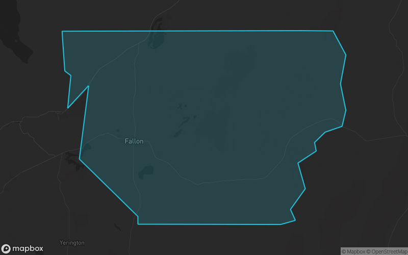 Map of Churchill County, Nevada showing the county boundary and surrounding cities