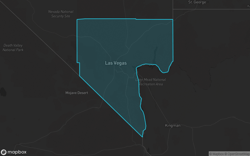 Map of Clark County, Nevada showing the county boundary and surrounding cities