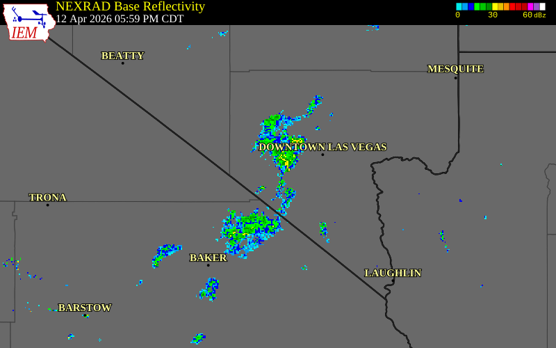NEXRAD radar during the Sunday, April 12, 2026 storm activity in Clark County, Nevada