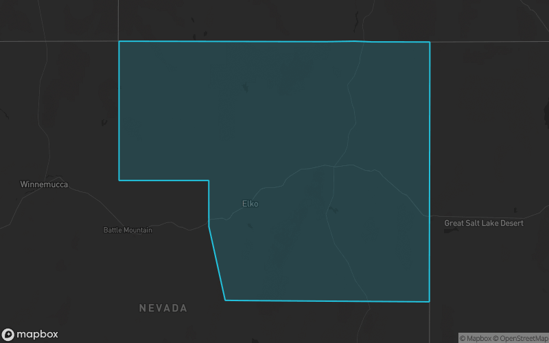 Map of Elko County, Nevada showing the county boundary and surrounding cities