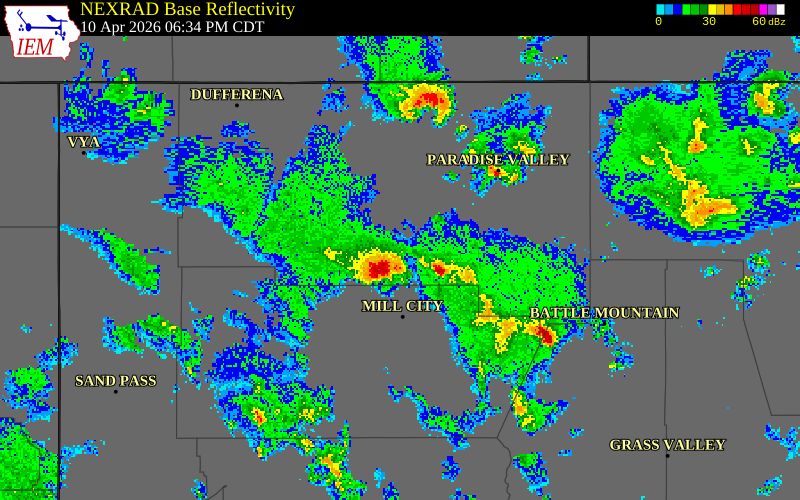 NEXRAD radar during the Friday, April 10, 2026 storm activity in Humboldt County, Nevada
