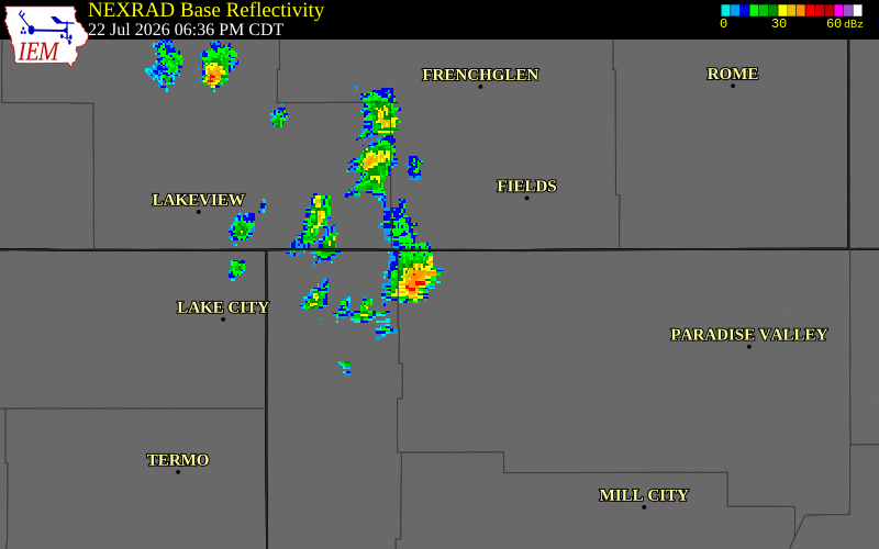 NEXRAD radar during the Wednesday, July 22, 2026 storm activity in Humboldt County, Nevada