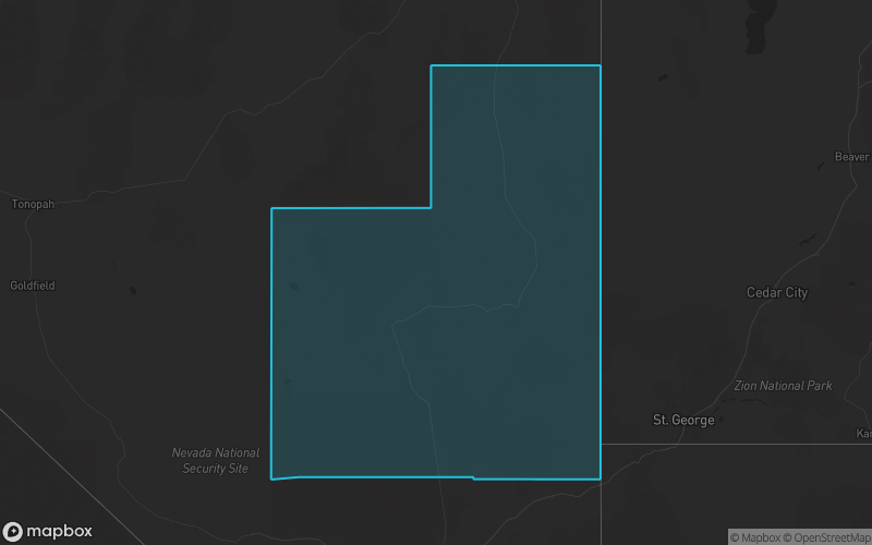 Map of Lincoln County, Nevada showing the county boundary and surrounding cities