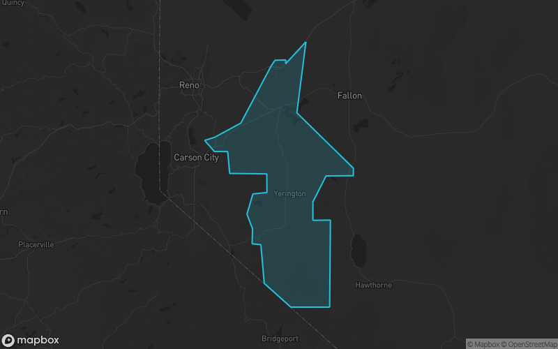Map of Lyon County, Nevada showing the county boundary and surrounding cities