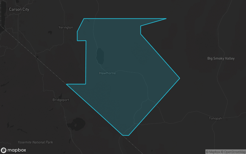 Map of Mineral County, Nevada showing the county boundary and surrounding cities
