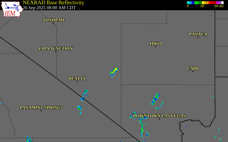 NEXRAD radar during the Friday, September 26, 2025 storm activity in Nye County, Nevada
