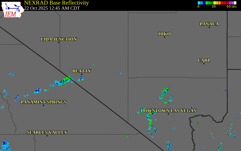 NEXRAD radar during the Tuesday, October 21, 2025 storm activity in Nye County, Nevada