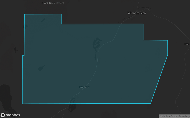 Map of Pershing County, Nevada showing the county boundary and surrounding cities