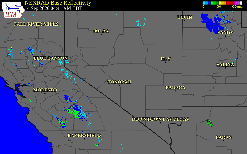 Current NEXRAD radar across Nevada with recent storm report locations