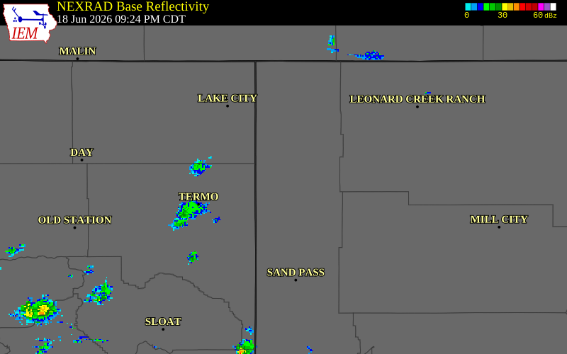 NEXRAD radar during the Thursday, June 18, 2026 storm activity in Washoe County, Nevada
