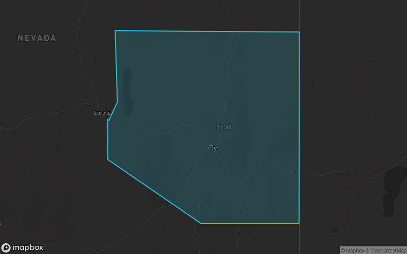 Map of White Pine County, Nevada showing the county boundary and surrounding cities