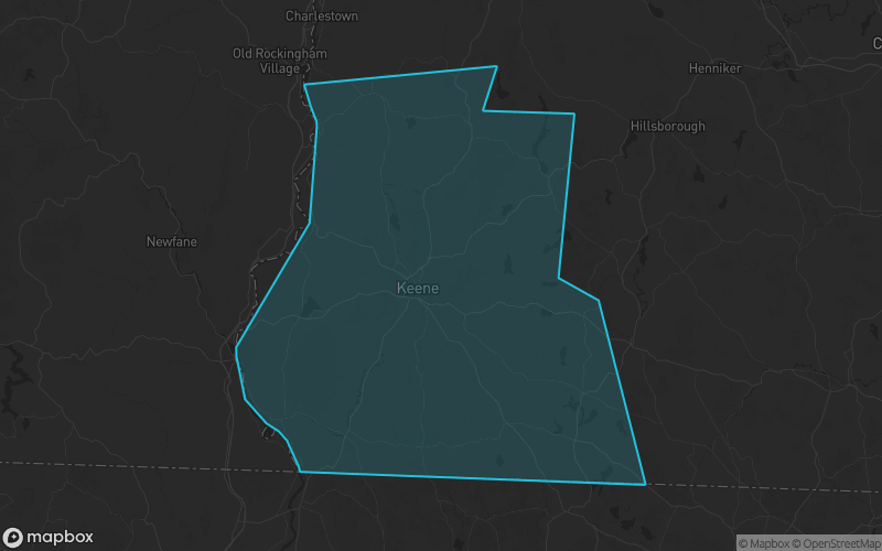 Map of Cheshire County, New Hampshire showing the county boundary and surrounding cities