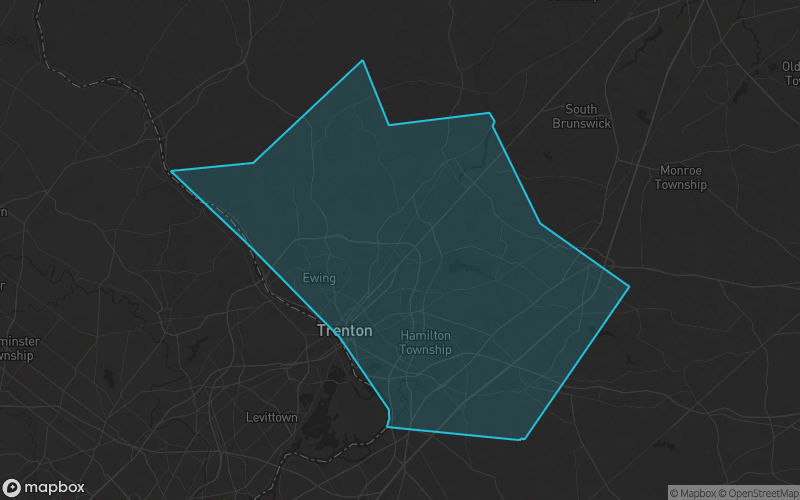 Map of Mercer County, New Jersey showing the county boundary and surrounding cities