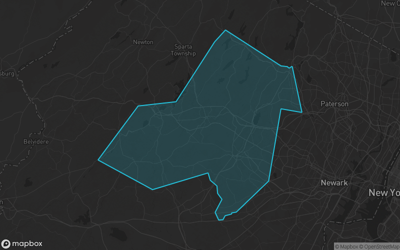 Map of Morris County, New Jersey showing the county boundary and surrounding cities