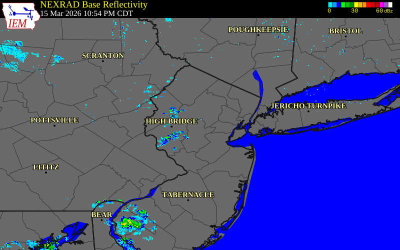 NEXRAD radar during the Sunday, March 15, 2026 storm activity in Somerset County, New Jersey