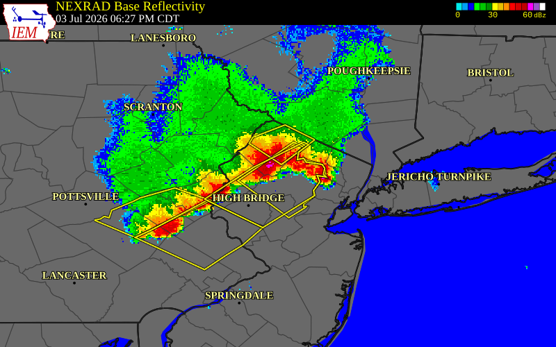 NEXRAD radar during the Friday, July 3, 2026 storm activity in Sussex County, New Jersey